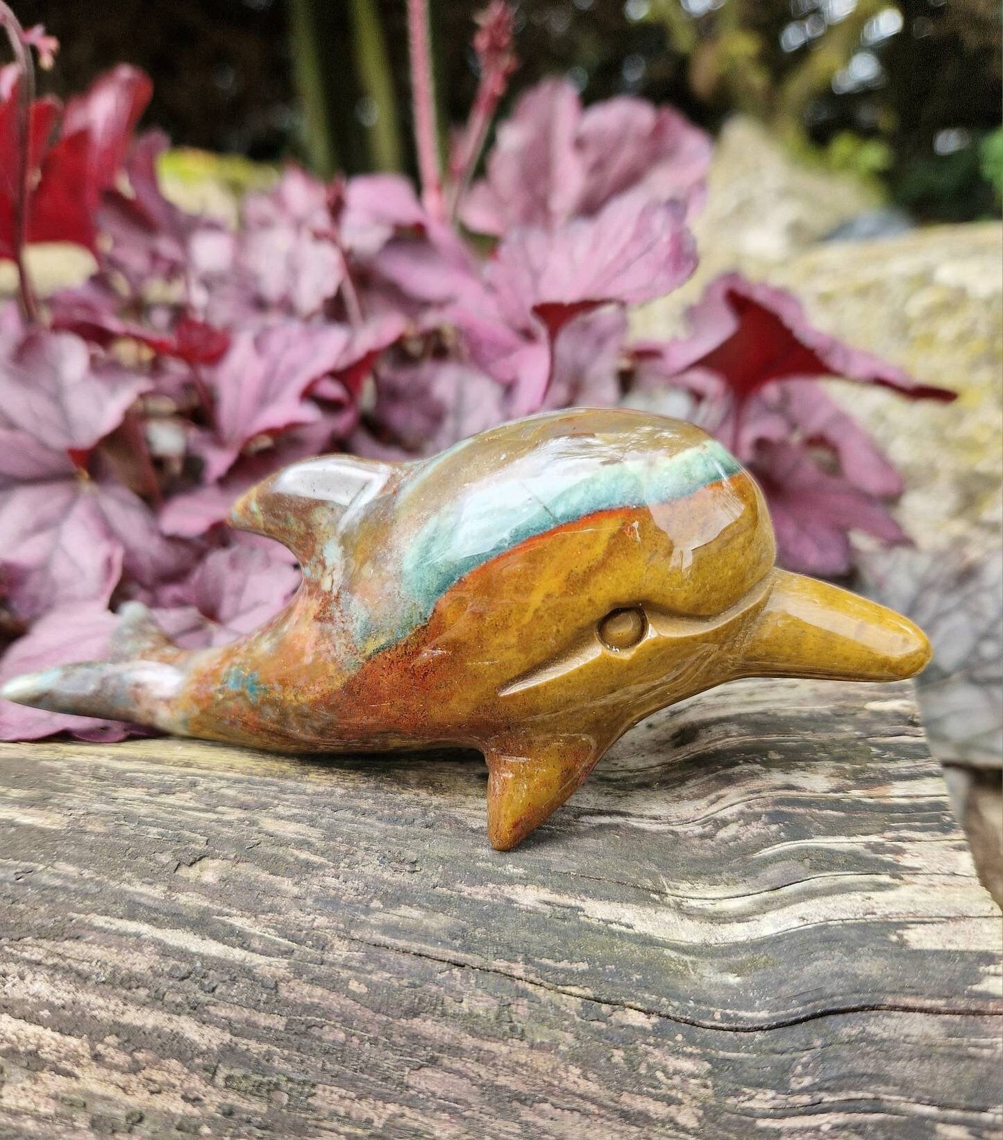 Beautiful large ocean jasper dolphin crystal carving