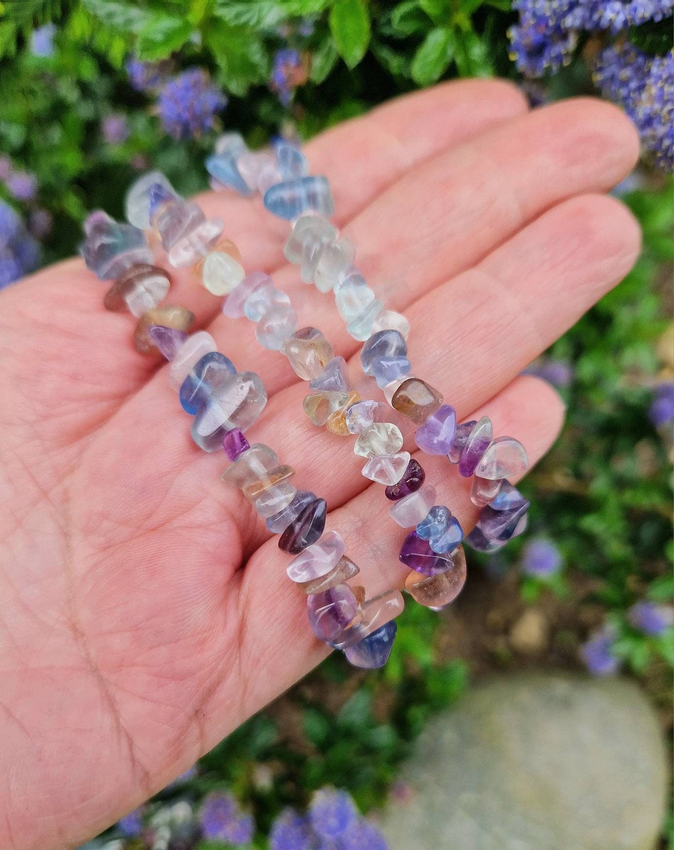 Beautiful fluorite chip bracelet.