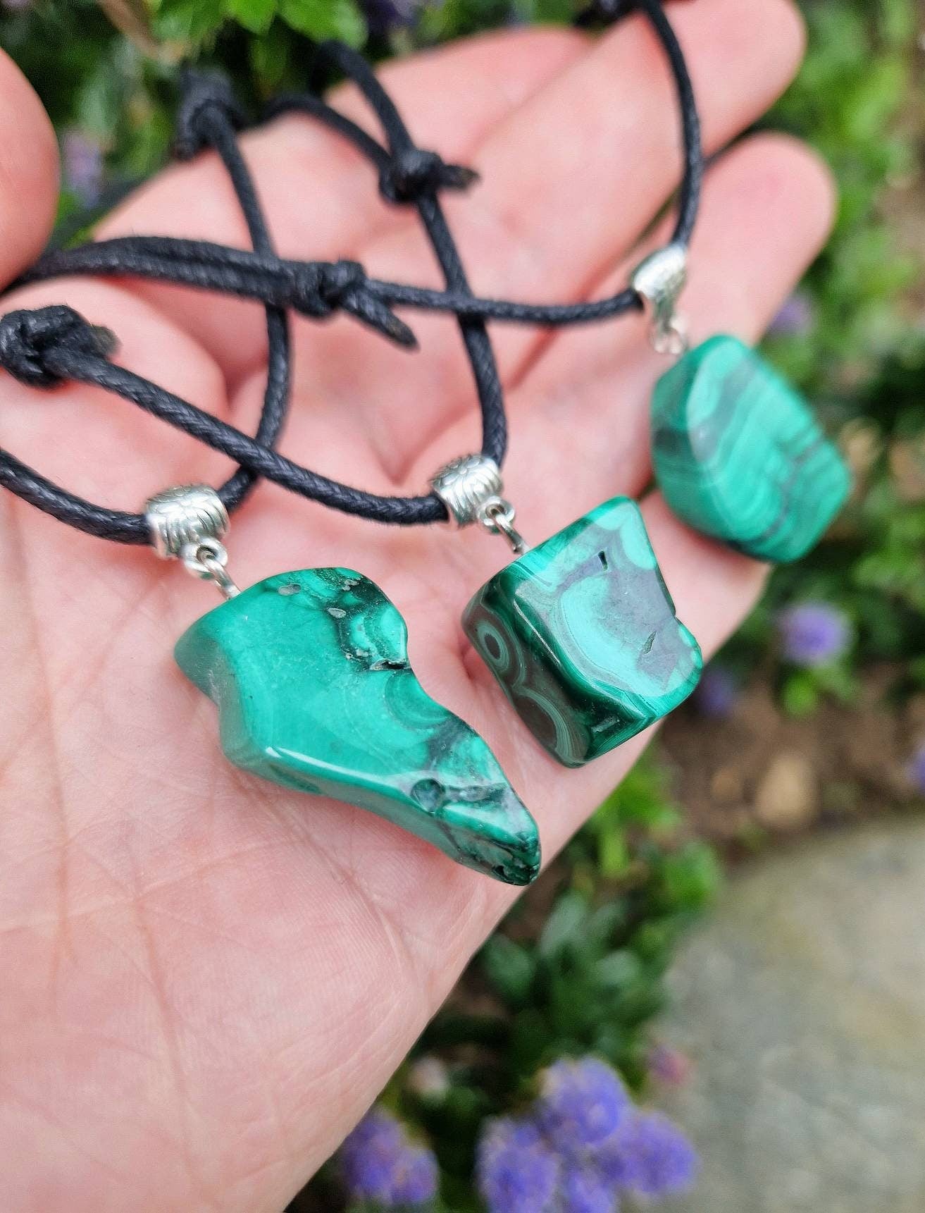 Genuine Adjustable cord natural malachite necklace