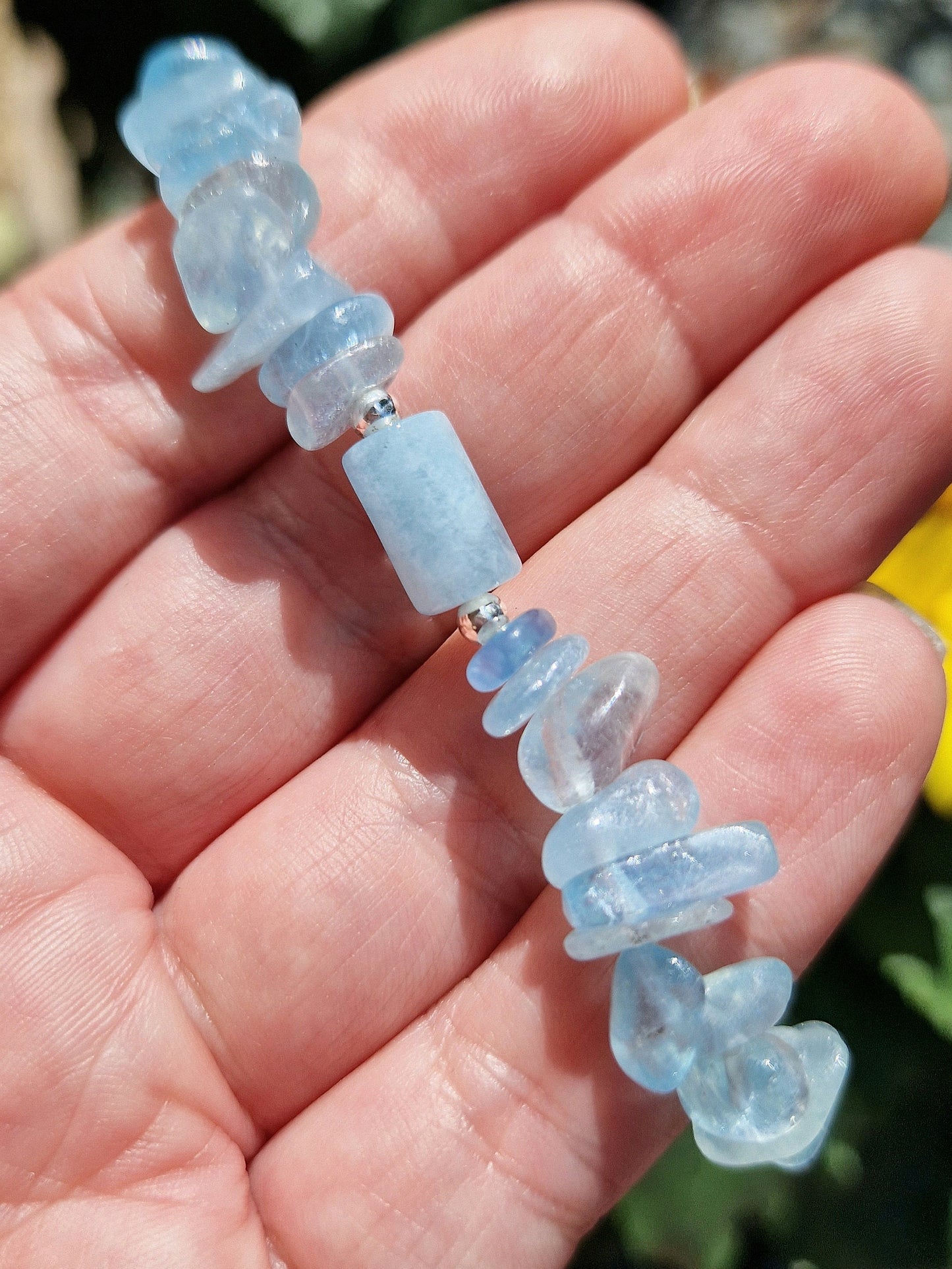 Beautiful Sterling Silver Aquamarine Strech Bracelet