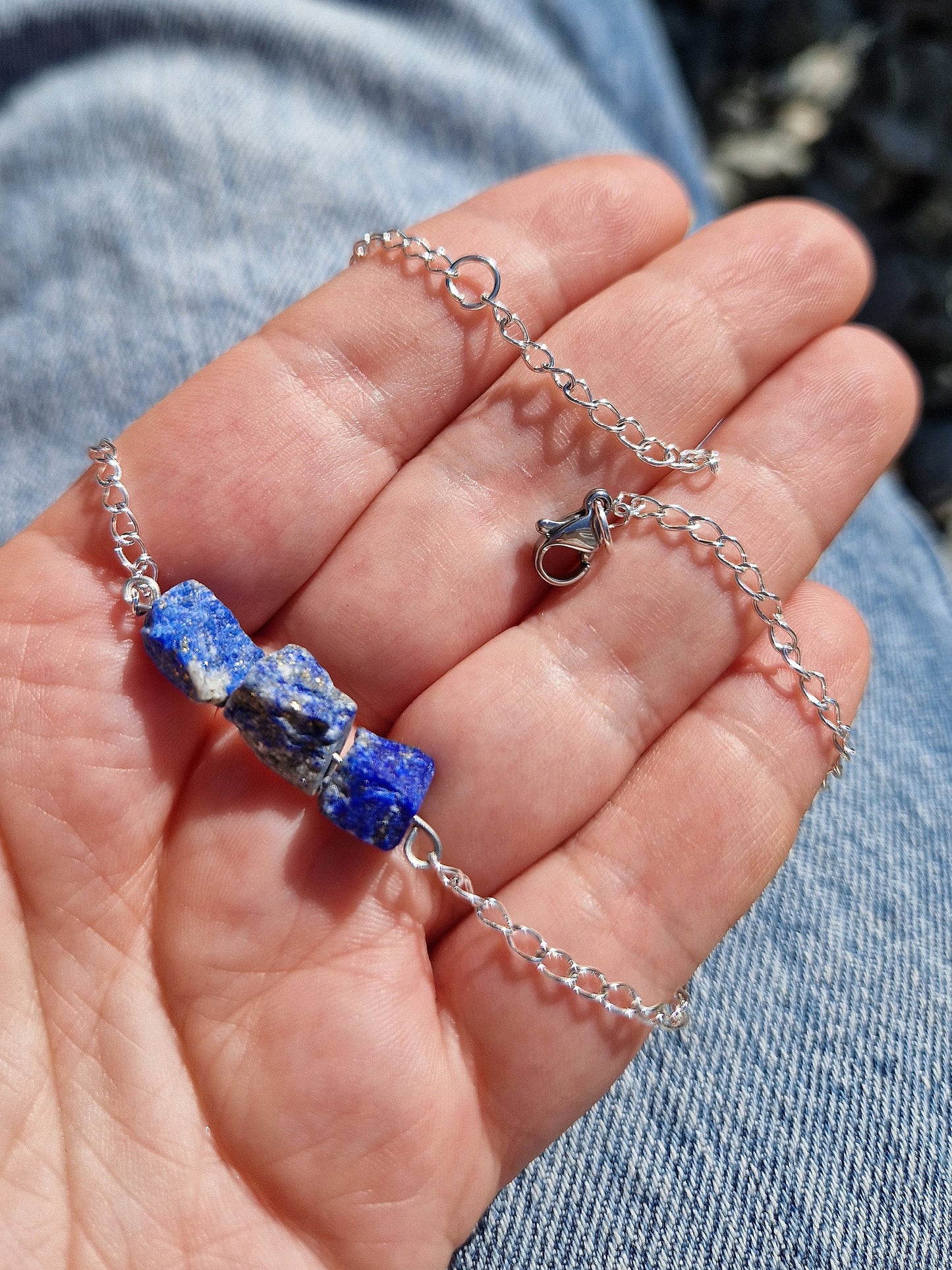 Beautiful lapis lazuli silver chain anklet