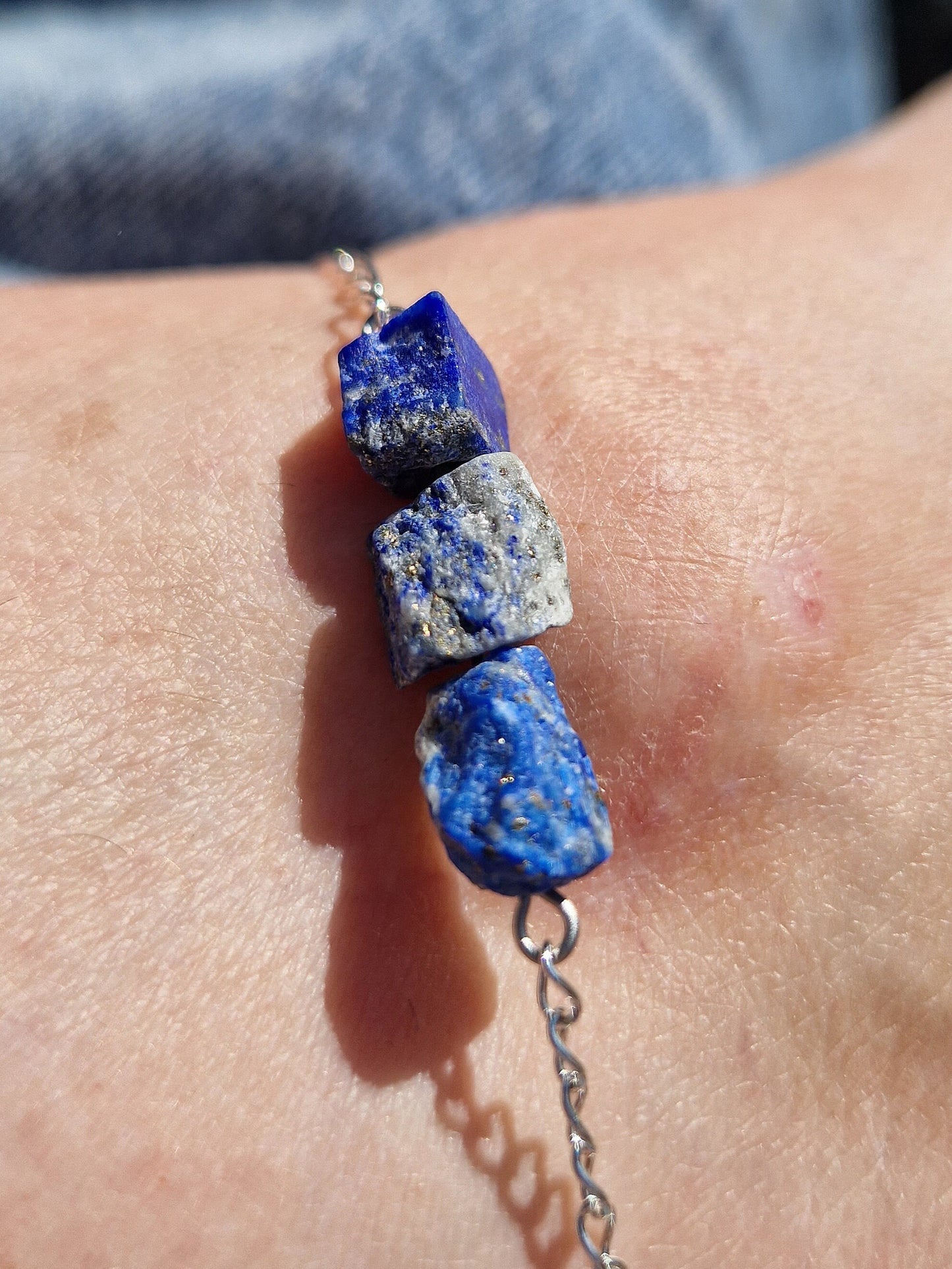 Beautiful lapis lazuli silver chain anklet