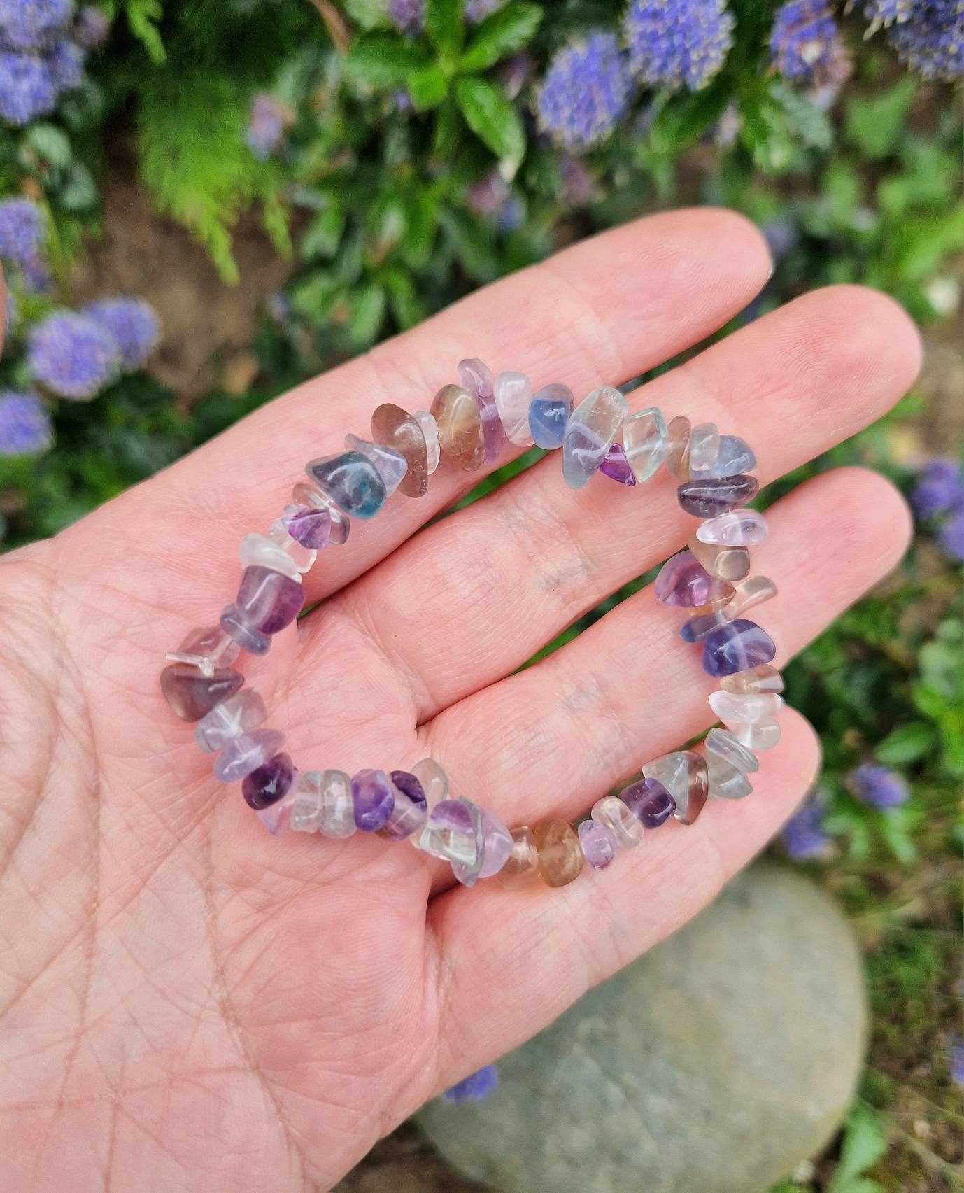 Beautiful fluorite chip bracelet.