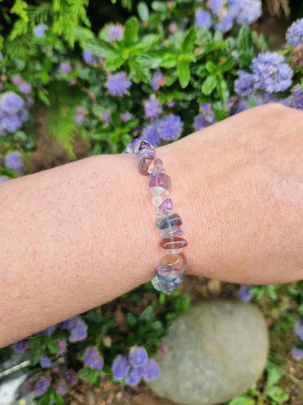 Beautiful fluorite chip bracelet.