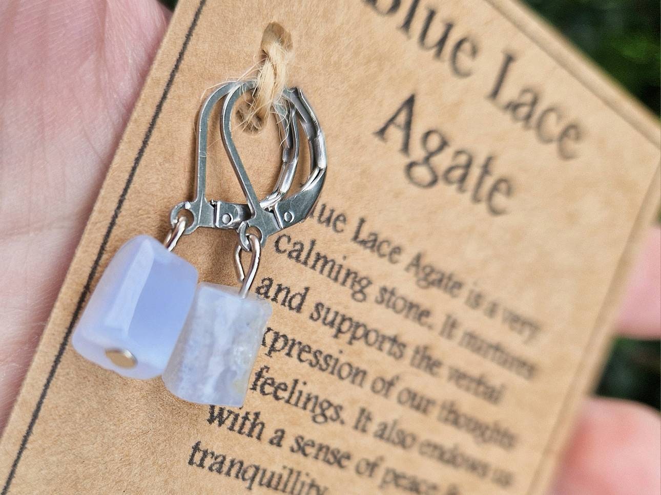 Beautiful blue lace agate huggie hoops earrings
