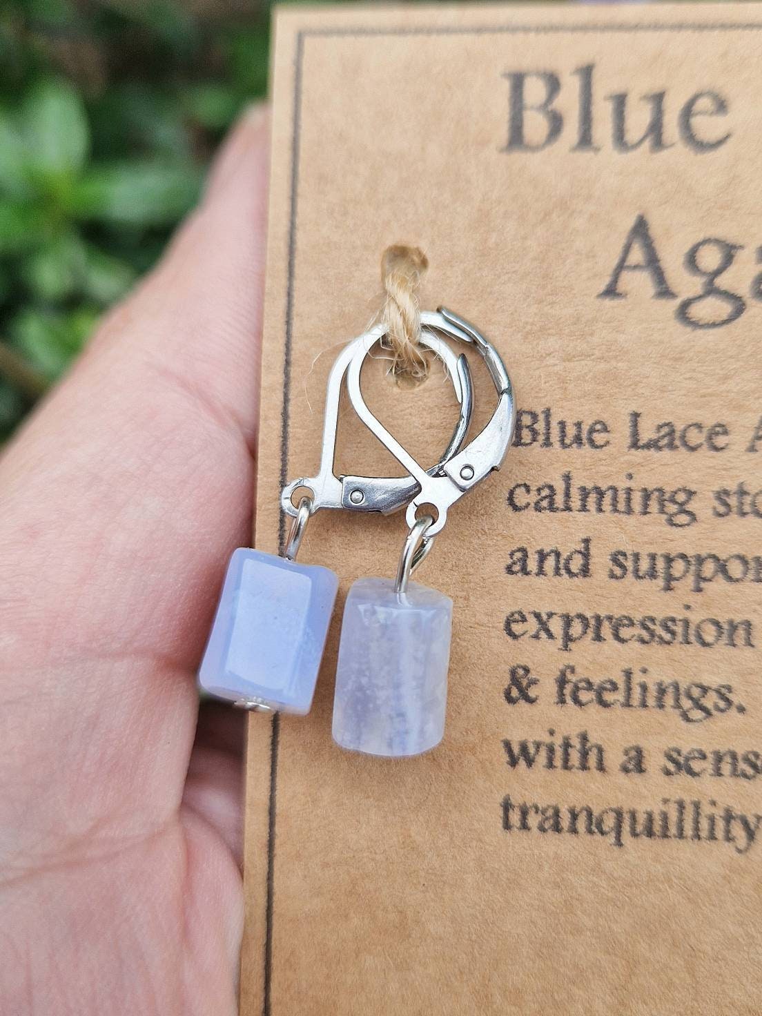 Beautiful blue lace agate huggie hoops earrings