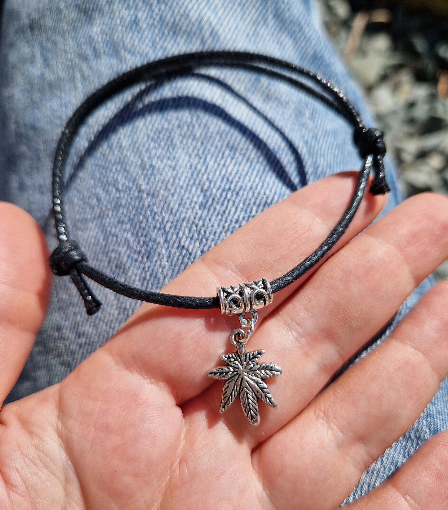 Hemp weed leaf cord anklet