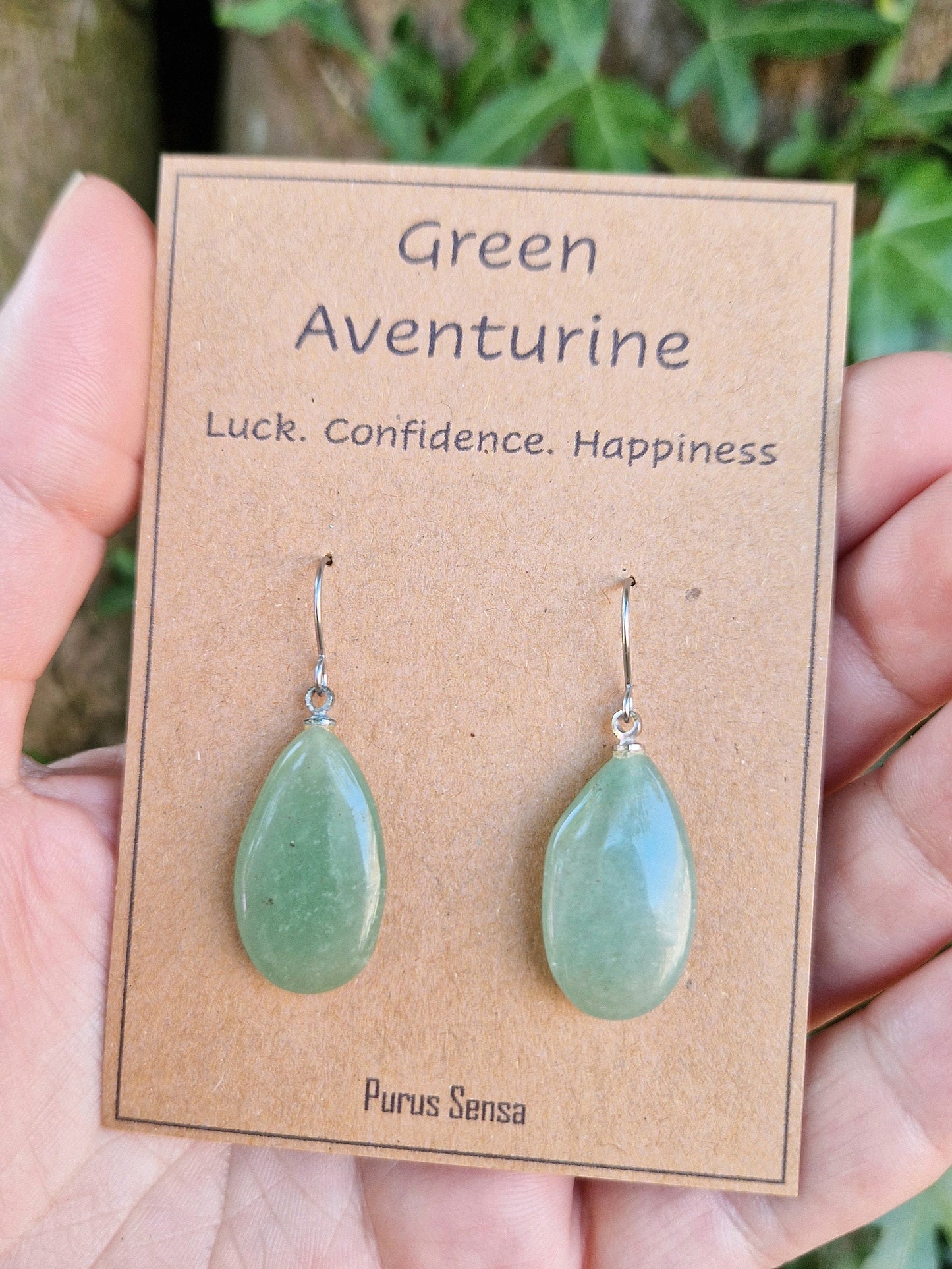 Beautiful green aventurine Surgical steel dangle earrings