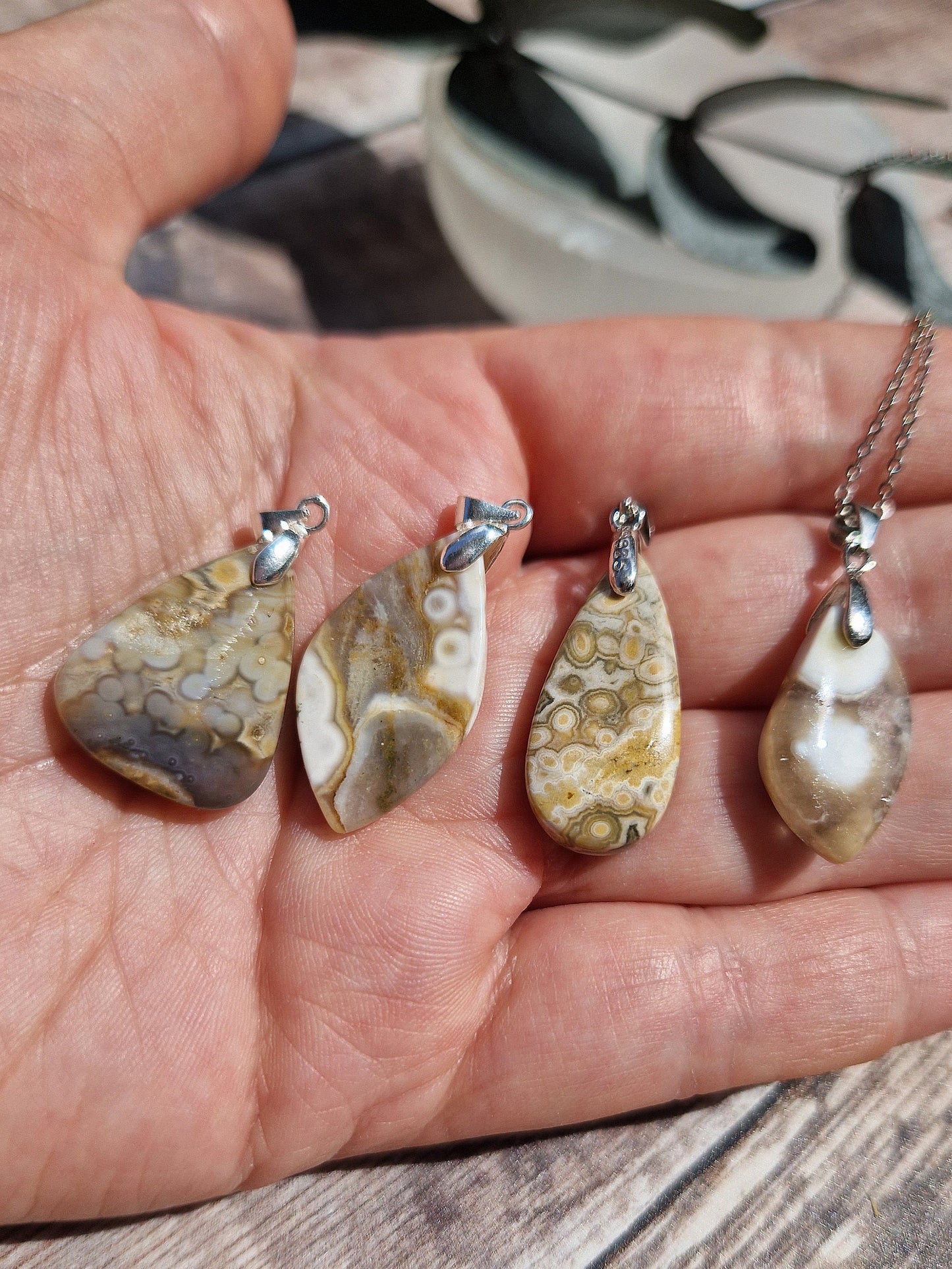 Beautiful rare orbicular ocean jasper 19" 925 sterling silver necklace