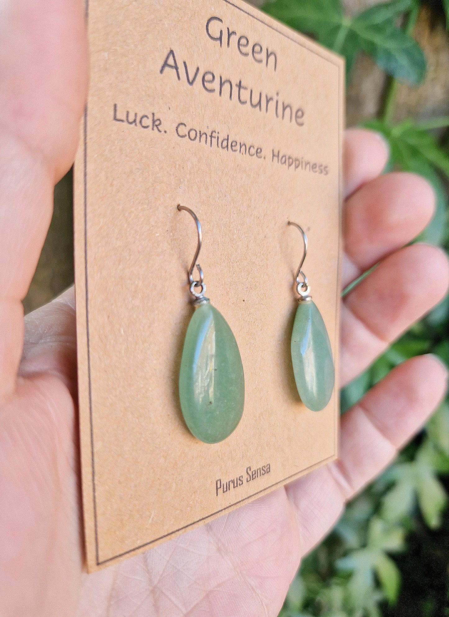 Beautiful green aventurine Surgical steel dangle earrings