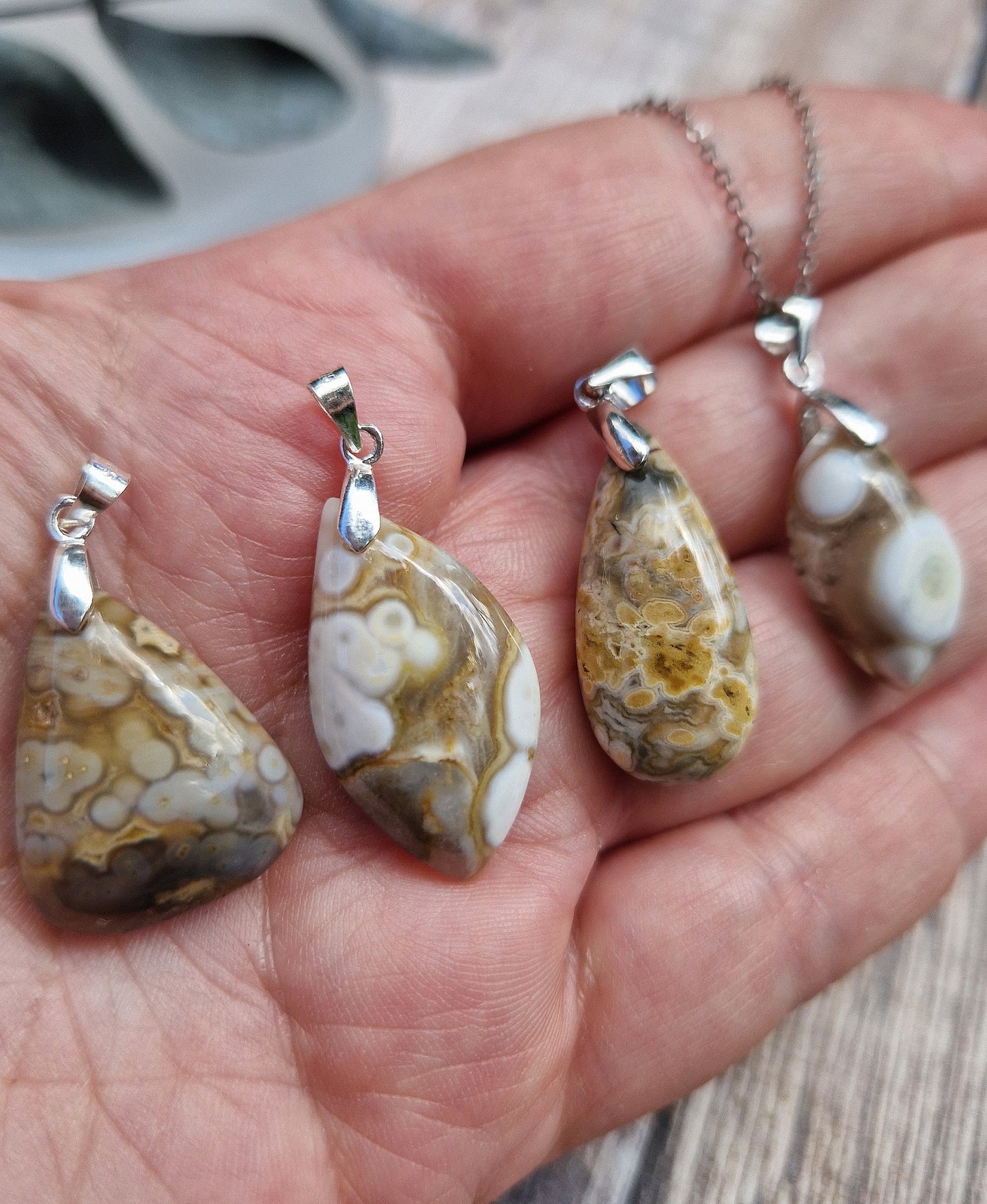 Beautiful rare orbicular ocean jasper 19" 925 sterling silver necklace