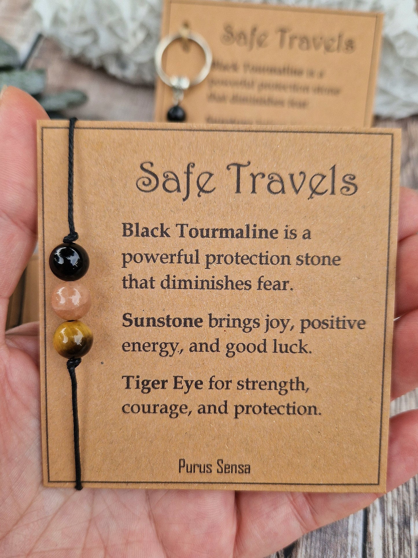 SAFE TRAVELS 3 bead bracelet and keyring set