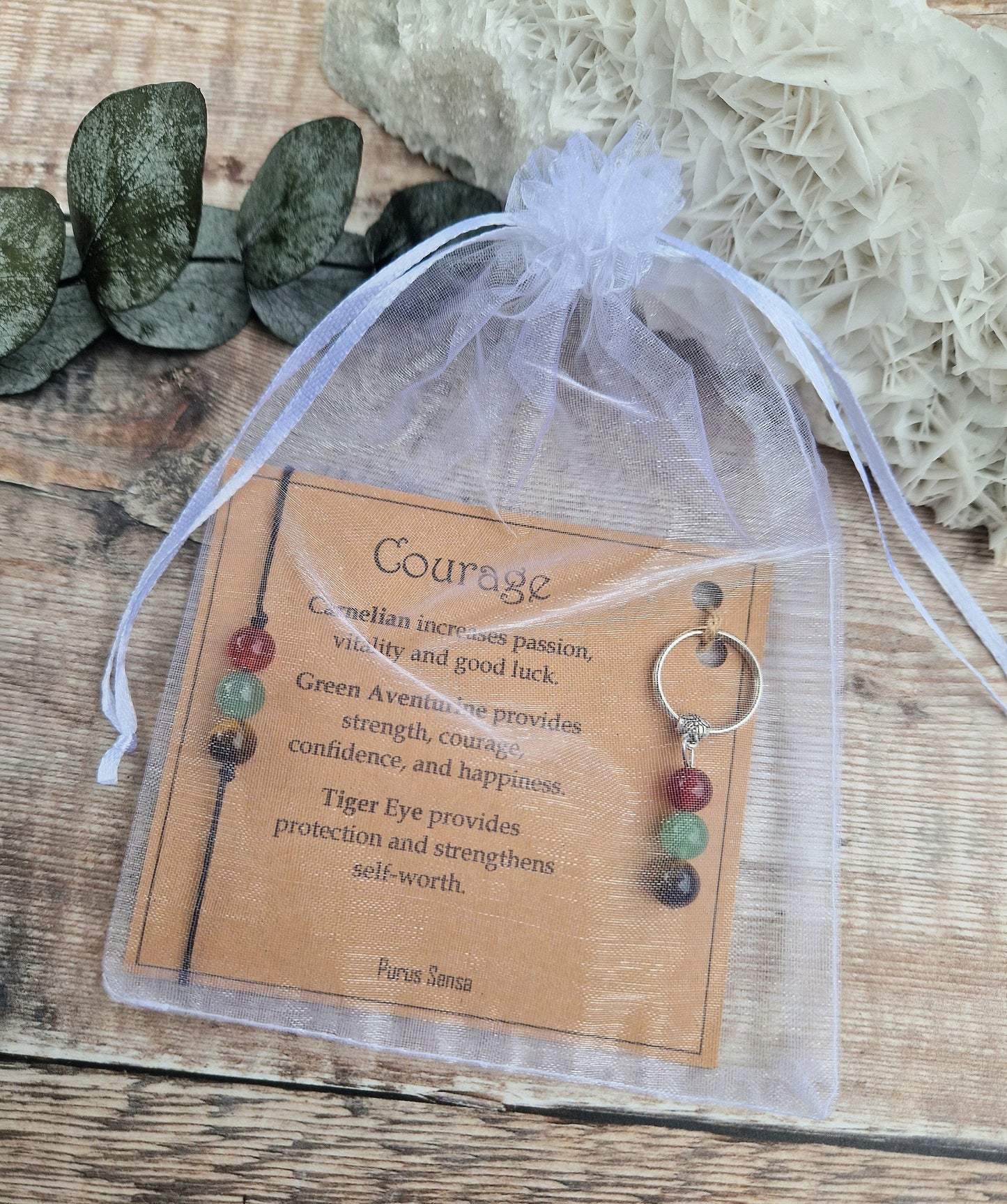 COURAGE 3 bead Cord, Silver or Rose gold chain crystal bracelet and keyring set