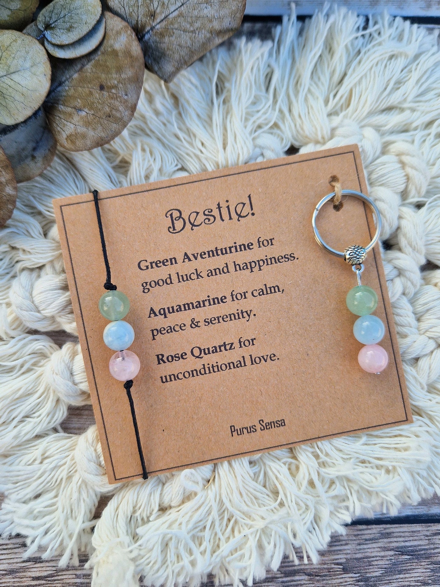 BESTIE 3 bead crystal cord bracelet / anklet and keyring gift set