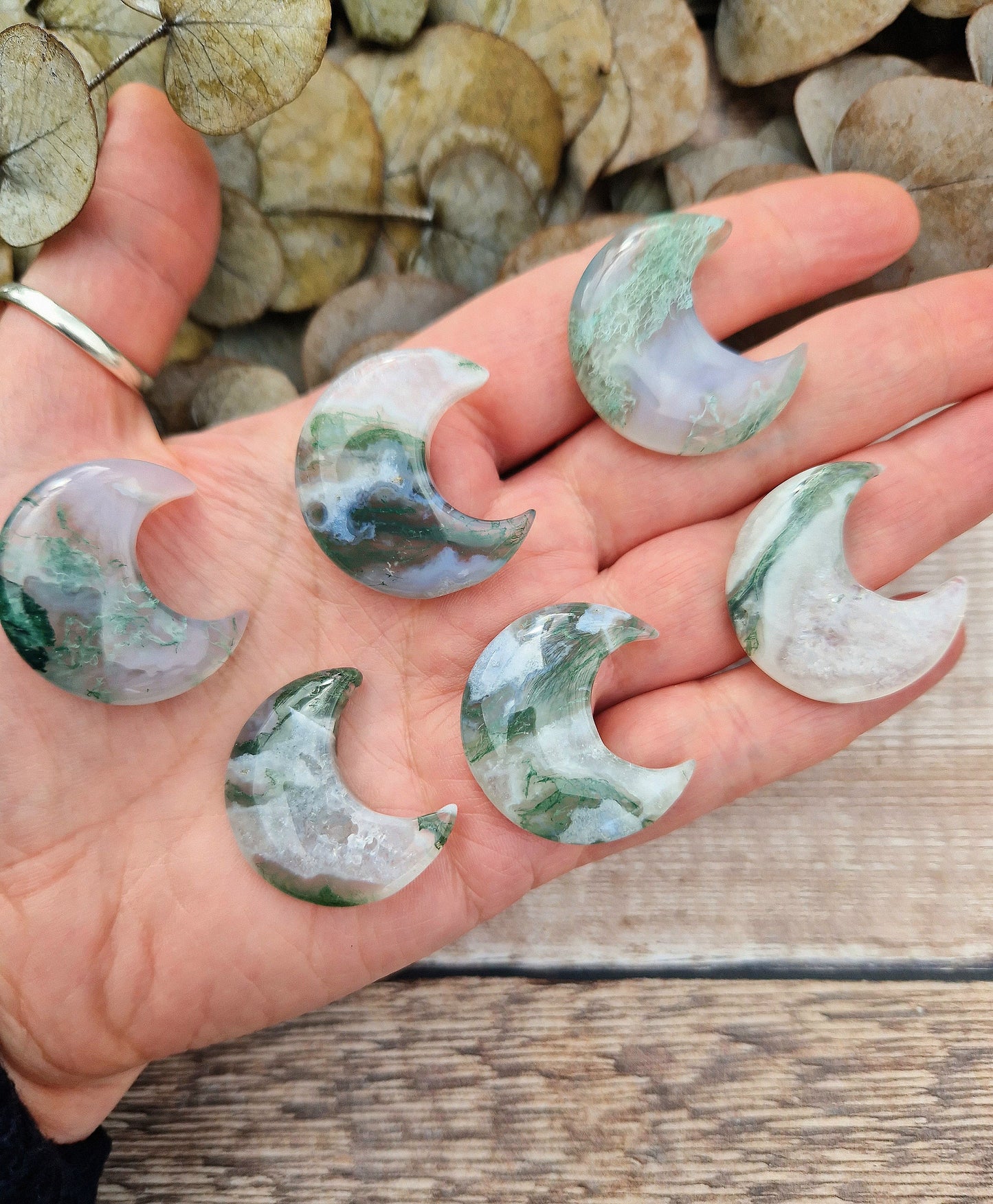 Beautiful moss agate mini moon 30mm