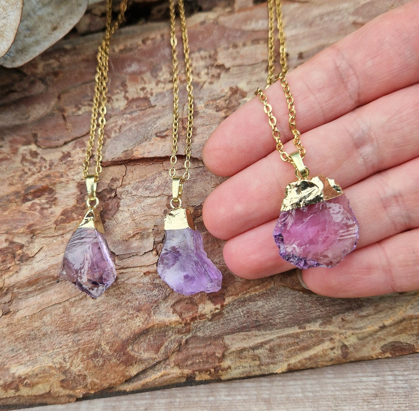 Beautiful gold dipped amethyst pendant necklace