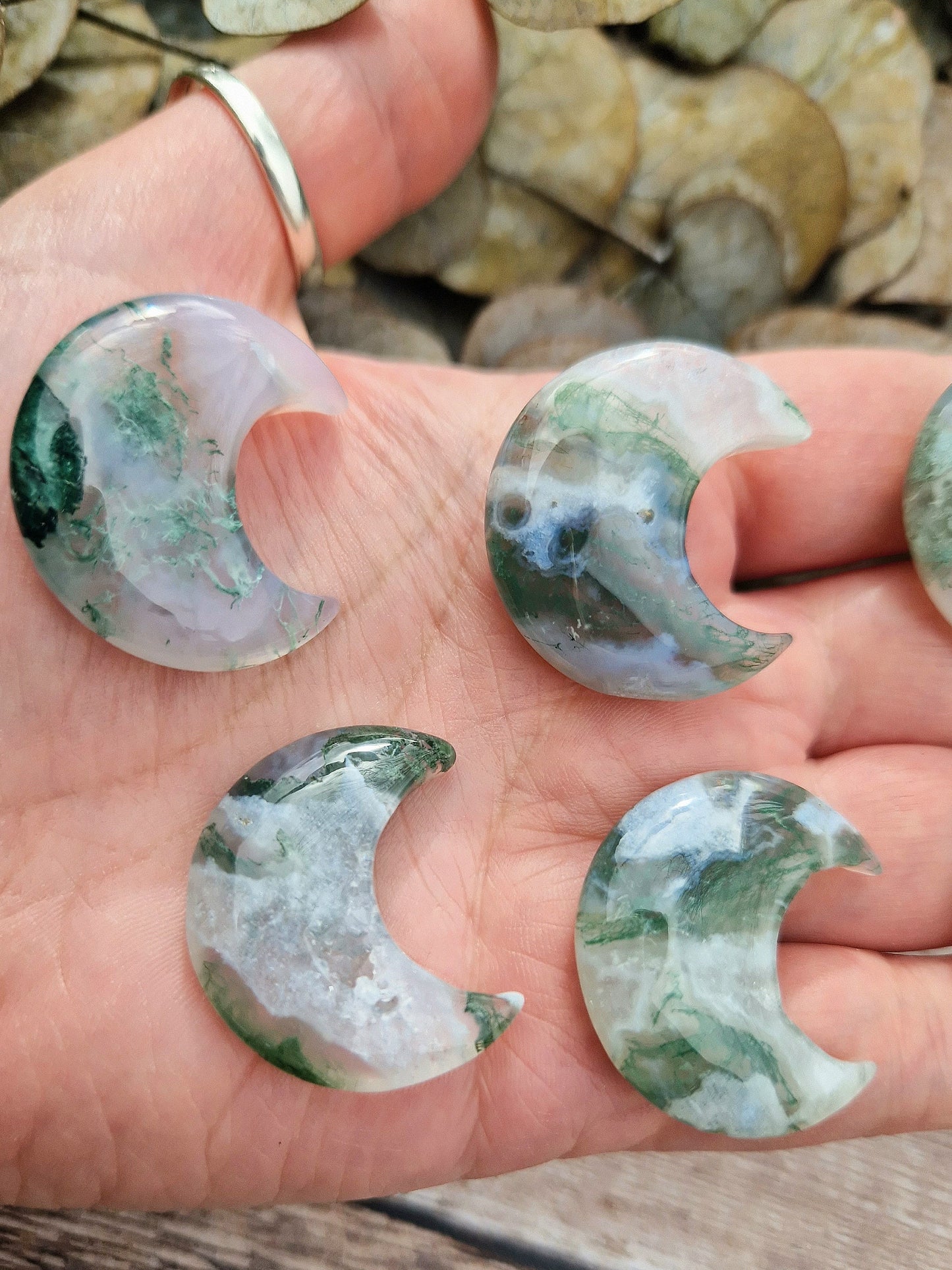 Beautiful moss agate mini moon 30mm