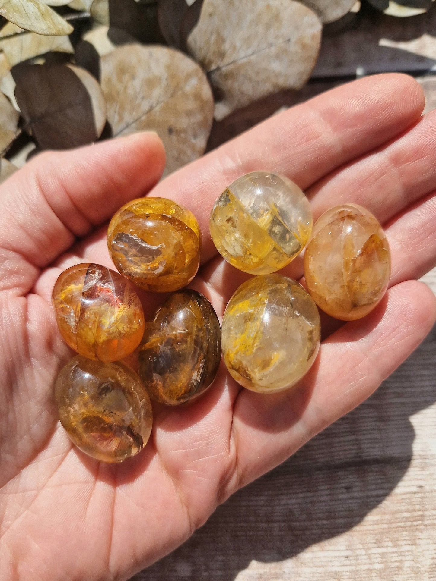 Beautiful premium quality golden healer tumble stone. Hematoid quartz crystal.