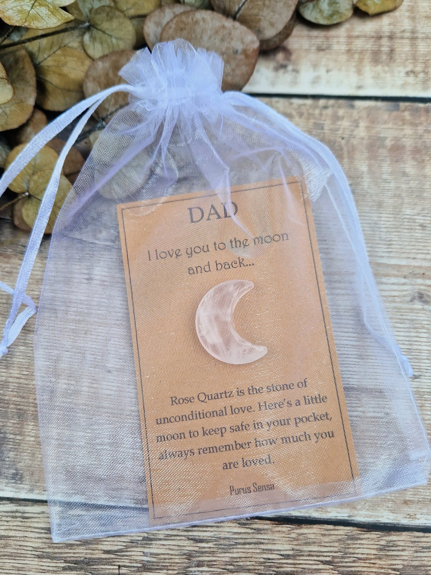 Unique cute rose quartz moon crystal gift for dad