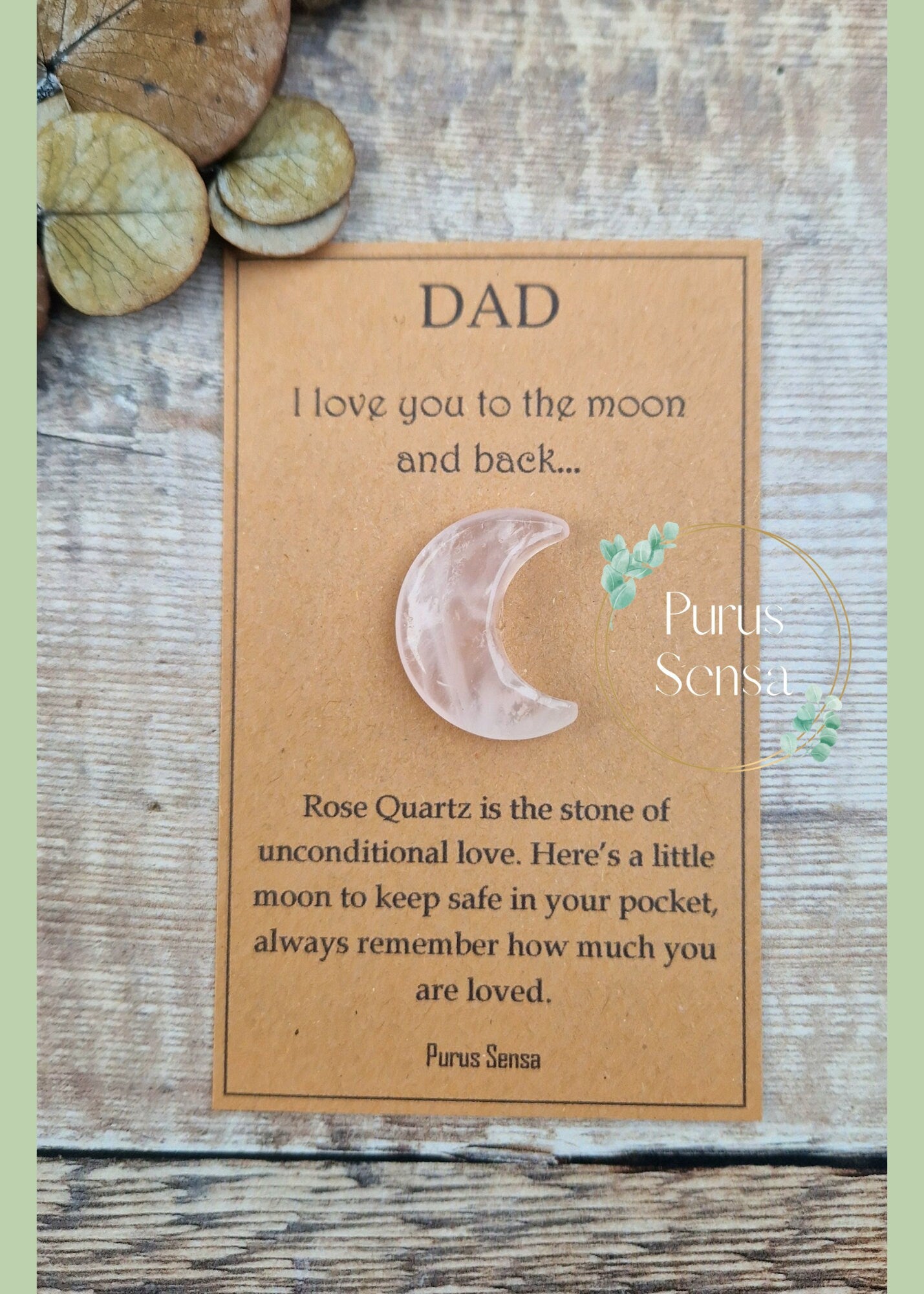 Unique cute rose quartz moon crystal gift for dad