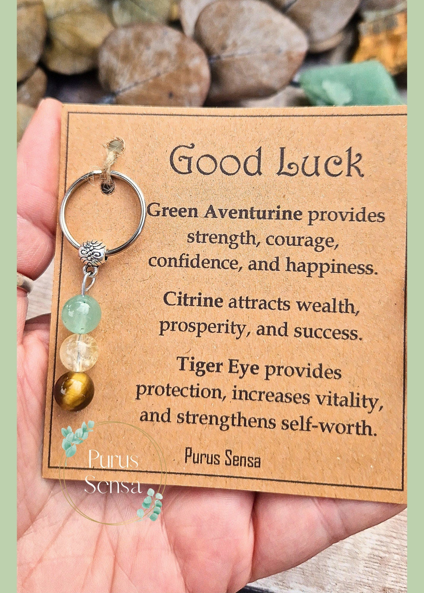 GOOD LUCK keyring and raw crystal set