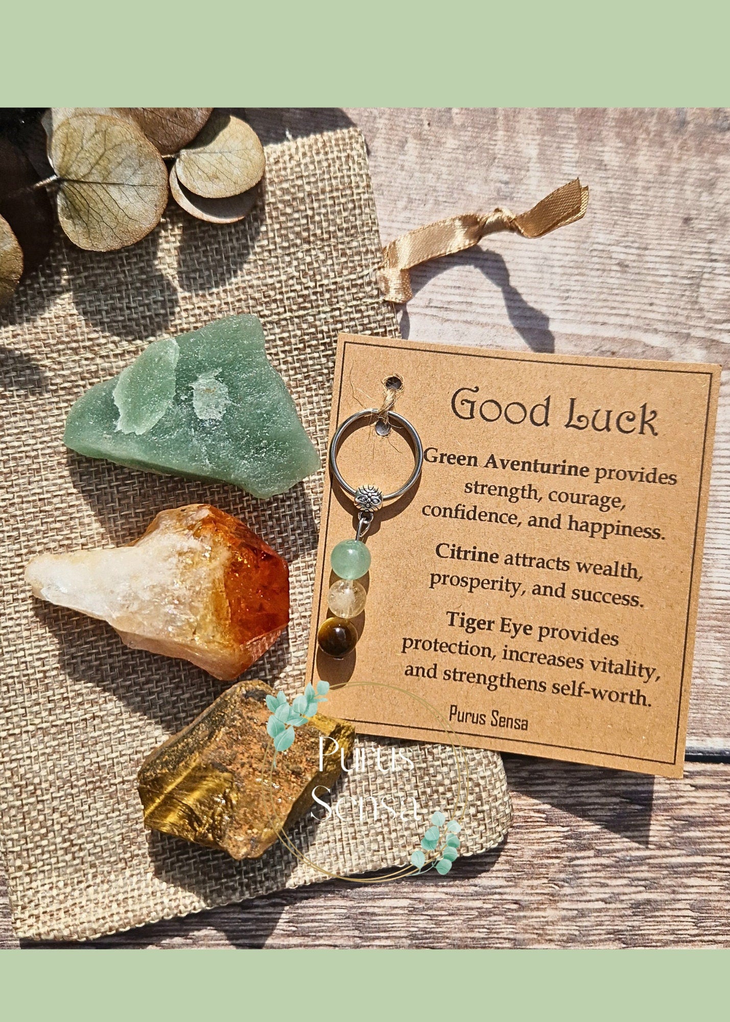 GOOD LUCK keyring and raw crystal set
