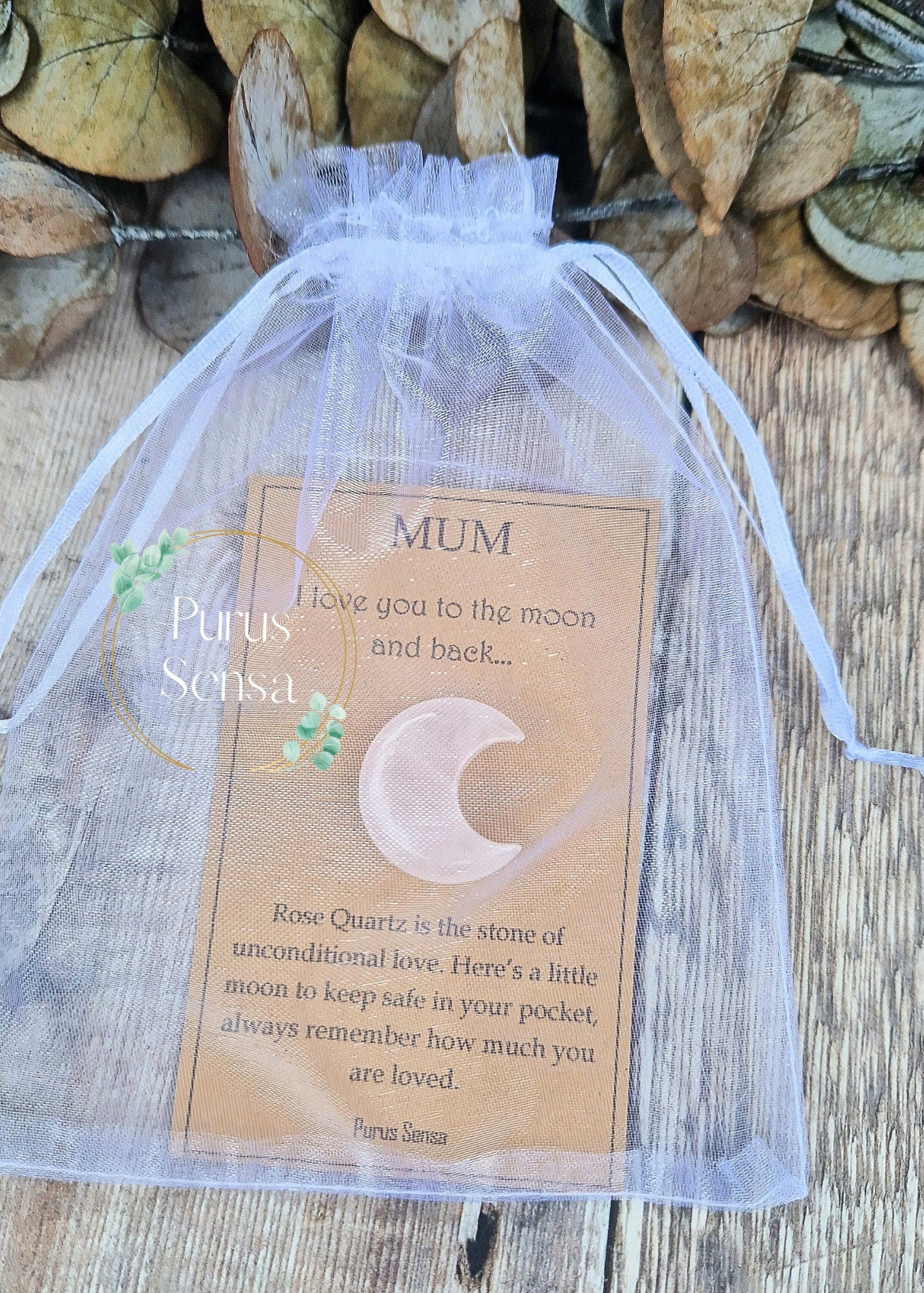 Unique cute rose quartz moon crystal gift for mum
