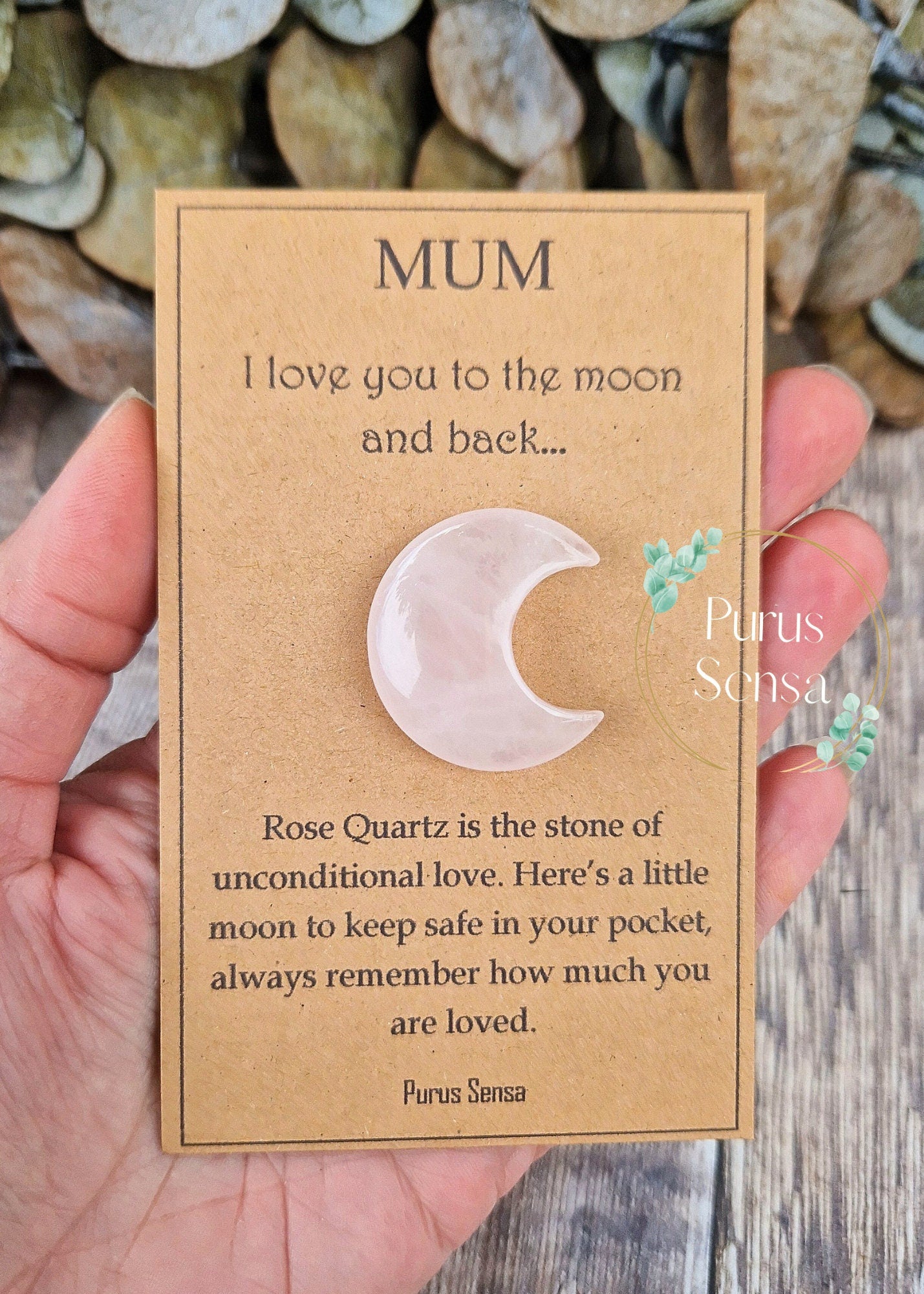 Unique cute rose quartz moon crystal gift for mum