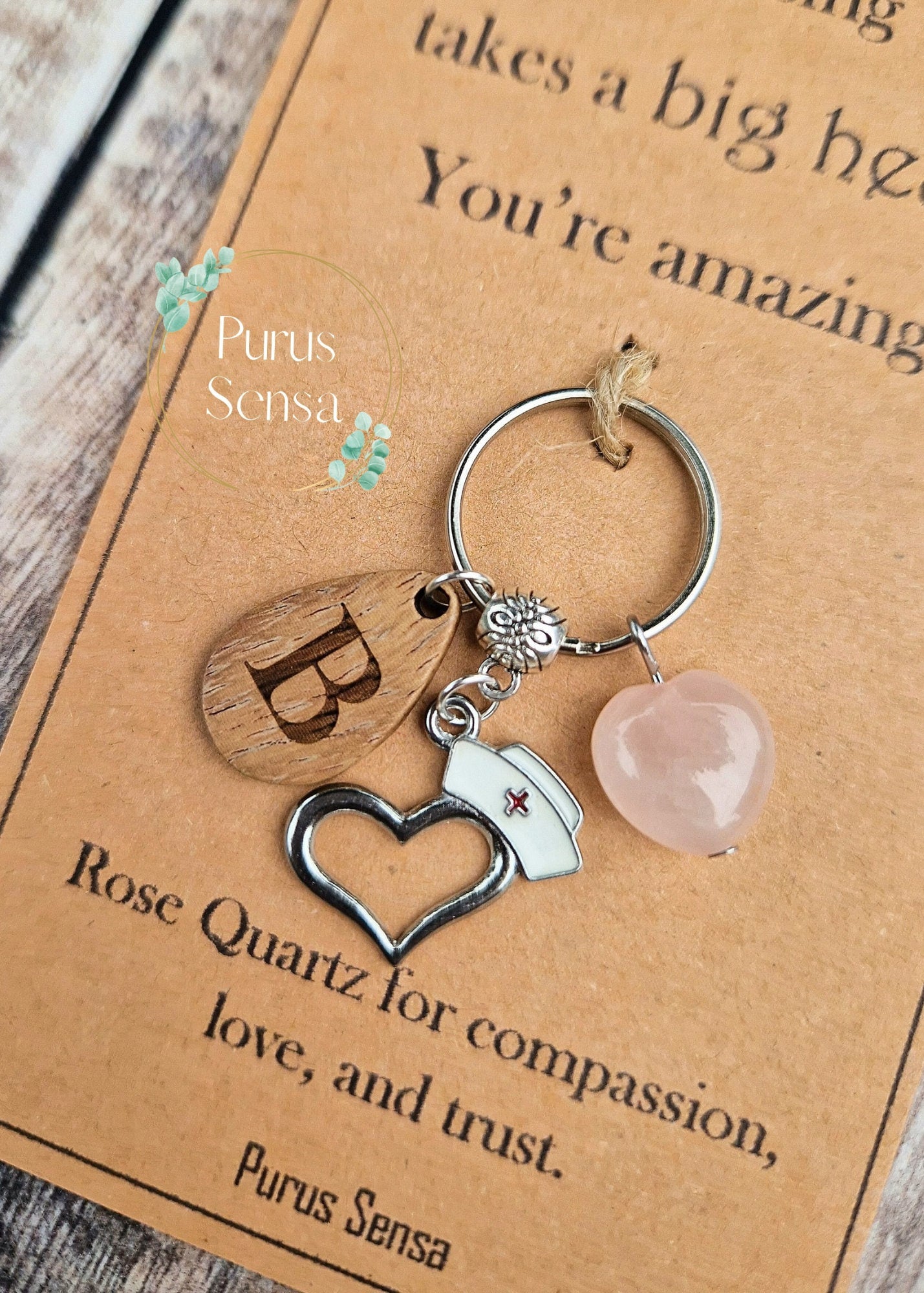 Personalised Rose Quartz nurse keyring gift