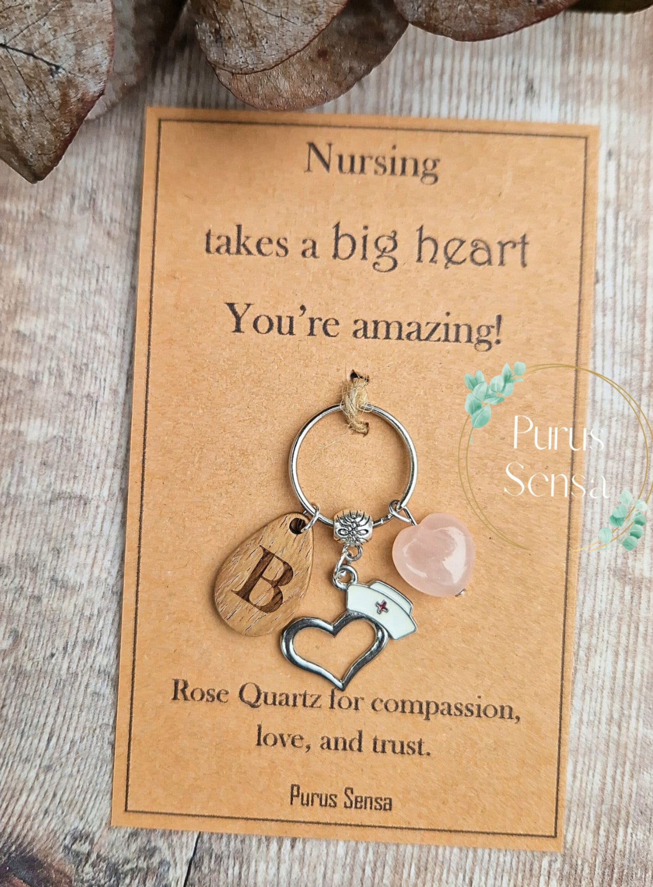 Personalised Rose Quartz nurse keyring gift