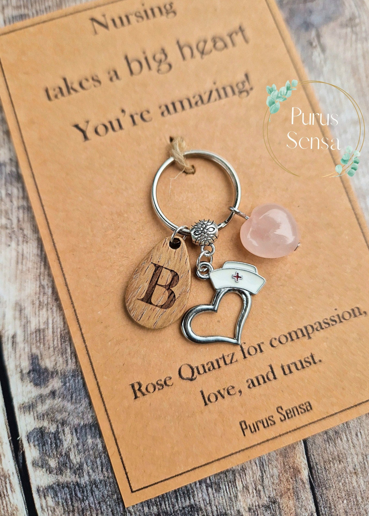 Personalised Rose Quartz nurse keyring gift