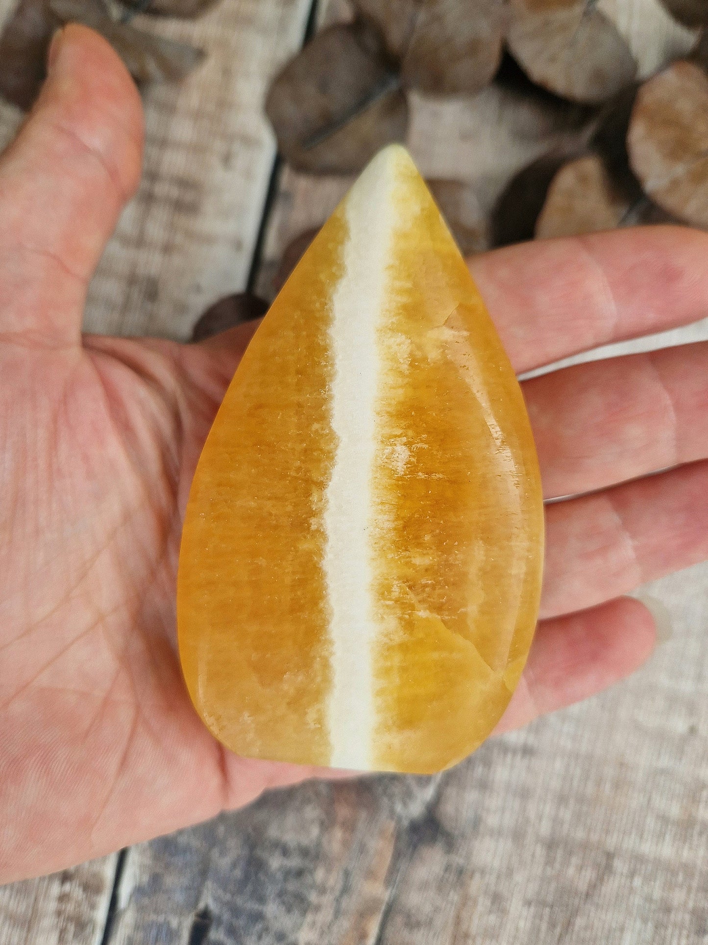 beautiful high grade orange calcite crystal flame freeform leaf