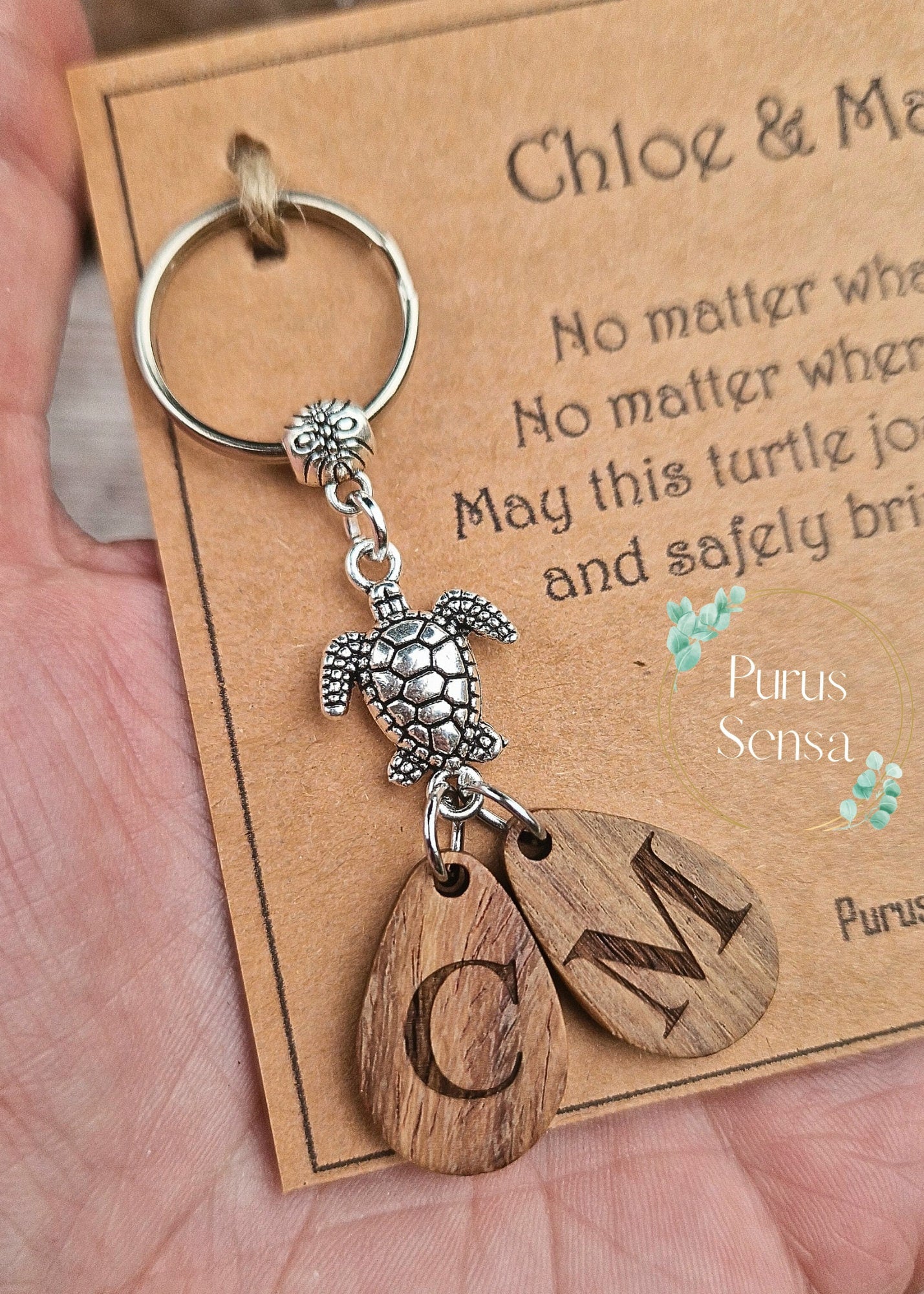 PERSONALISED couples travel turtle keyring gift