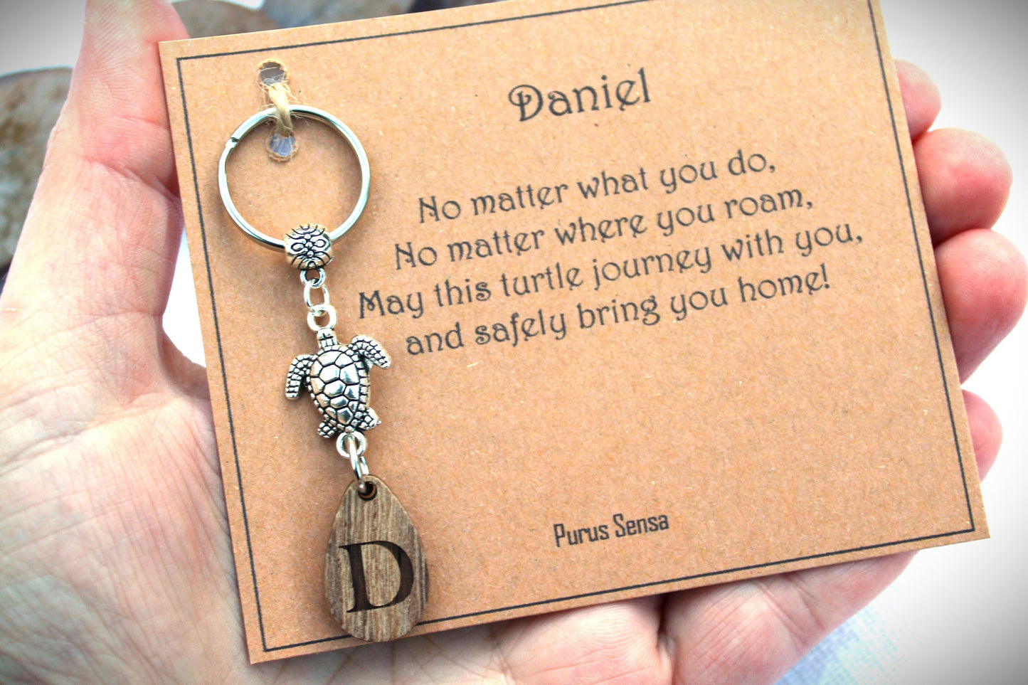 PERSONALISED travel turtle keyring gift