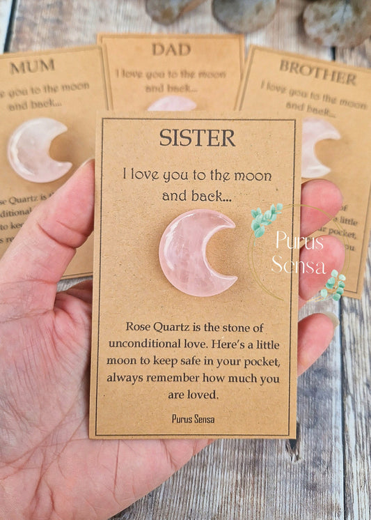 Unique cute rose quartz moon crystal gift for sister