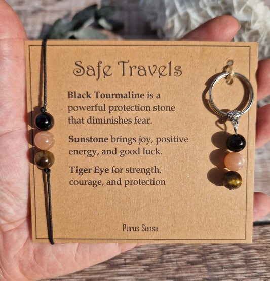 SAFE TRAVELS 3 bead bracelet and keyring set