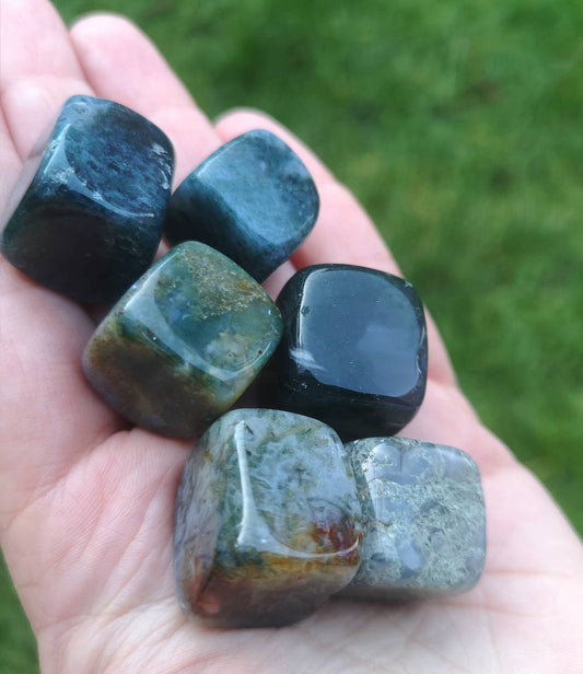 Premium Moss agate cube tumble