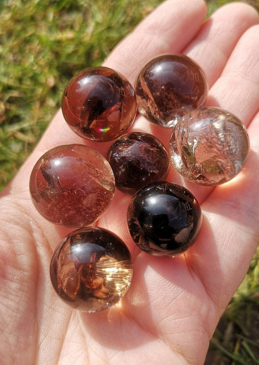 Premium Quality Smokey Quartz mini sphere with rainbow