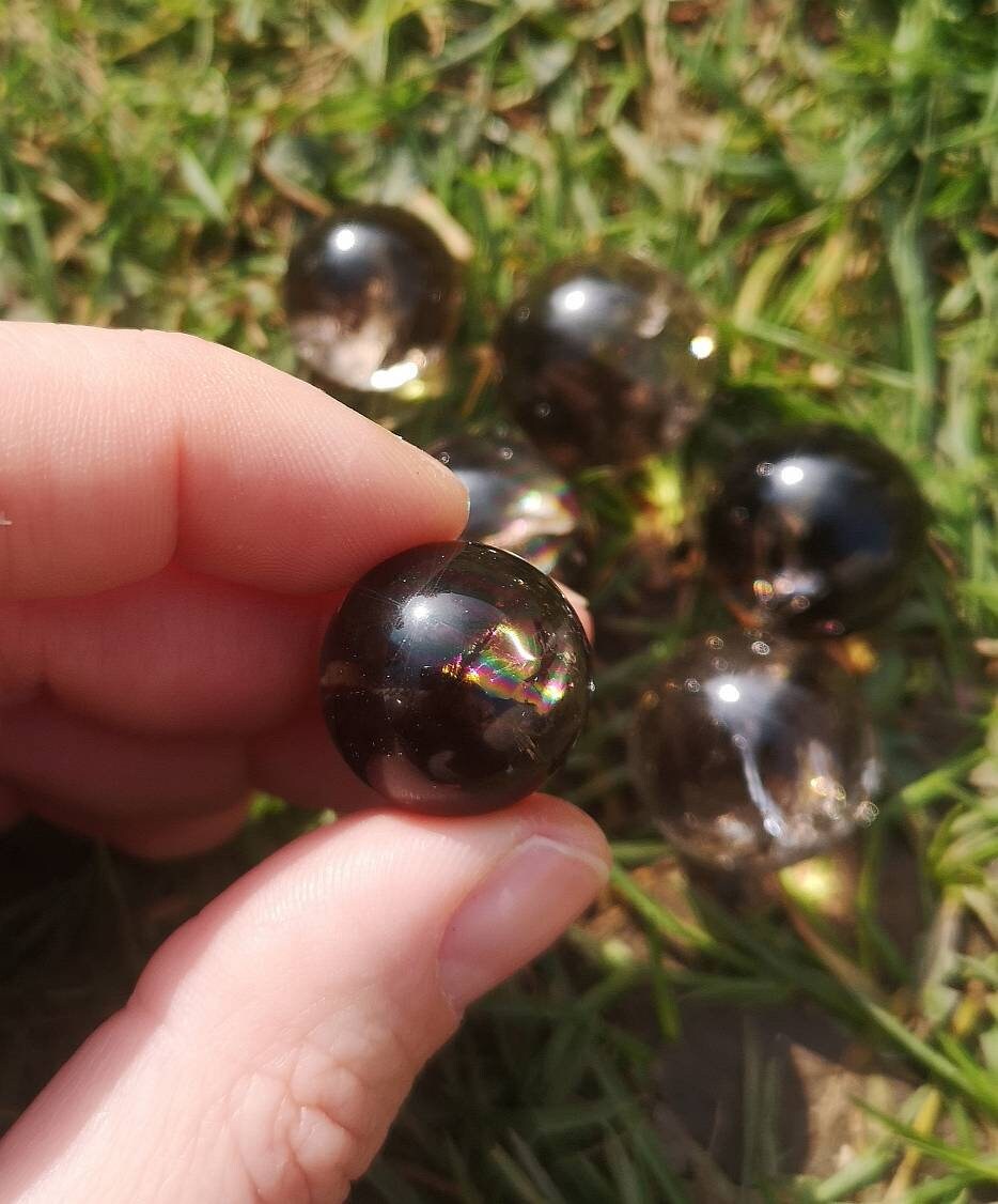 Premium Quality Smokey Quartz mini sphere with rainbow