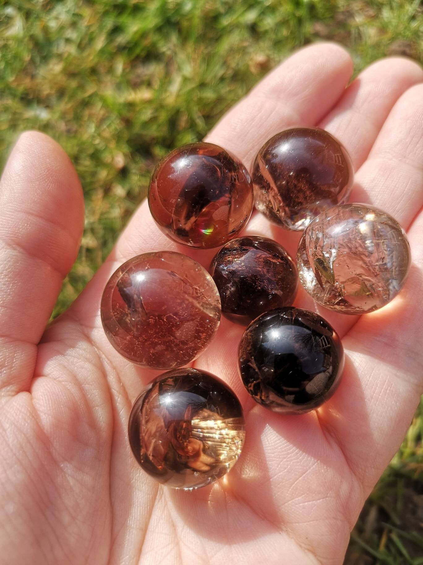 Premium Quality Smokey Quartz mini sphere with rainbow