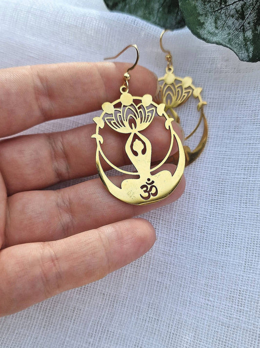 Gold or silver Lotus, yoga, ohm, meditation earrings.