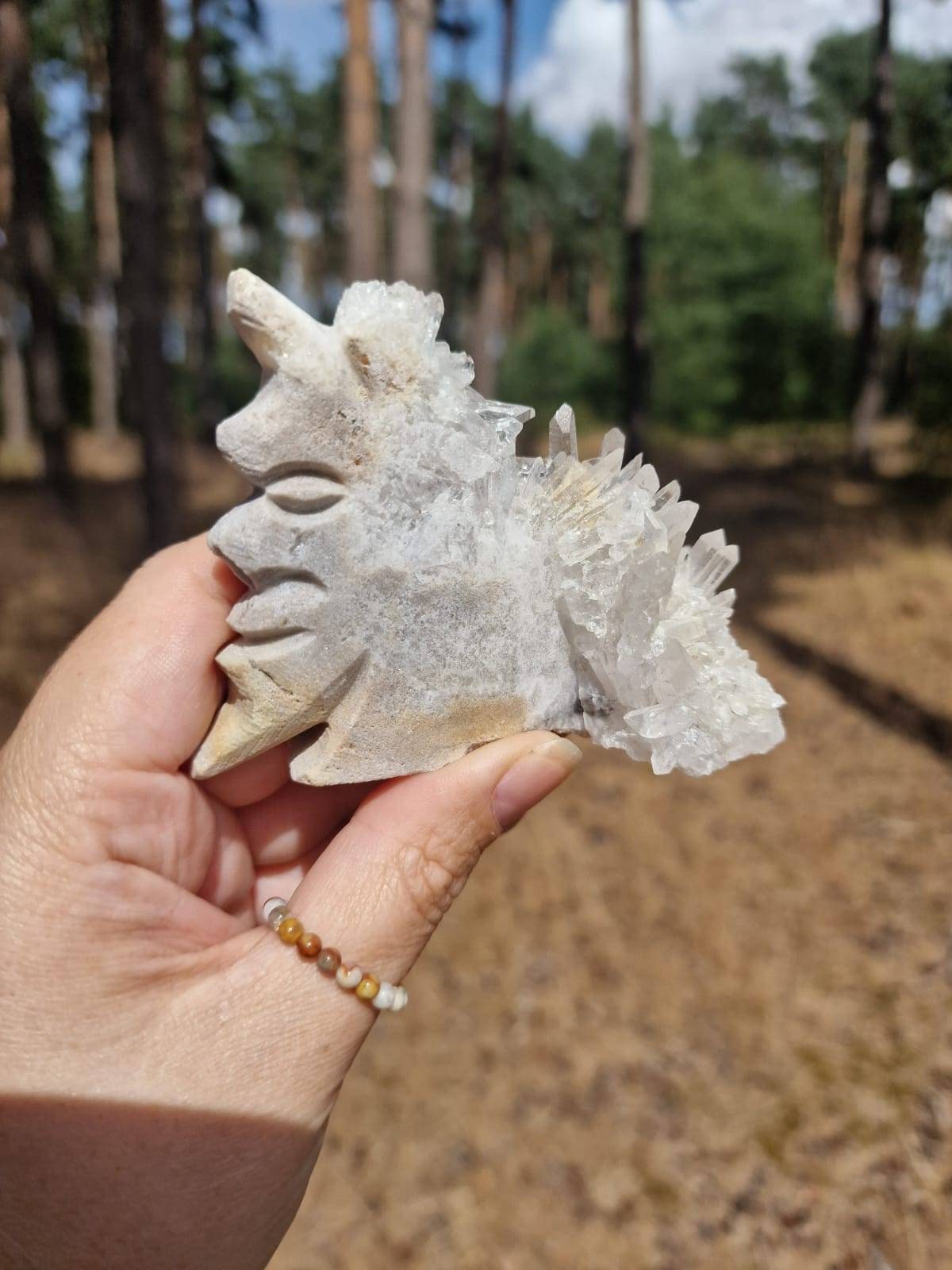 Rare Half Moon Quartz cluster Crystal carving