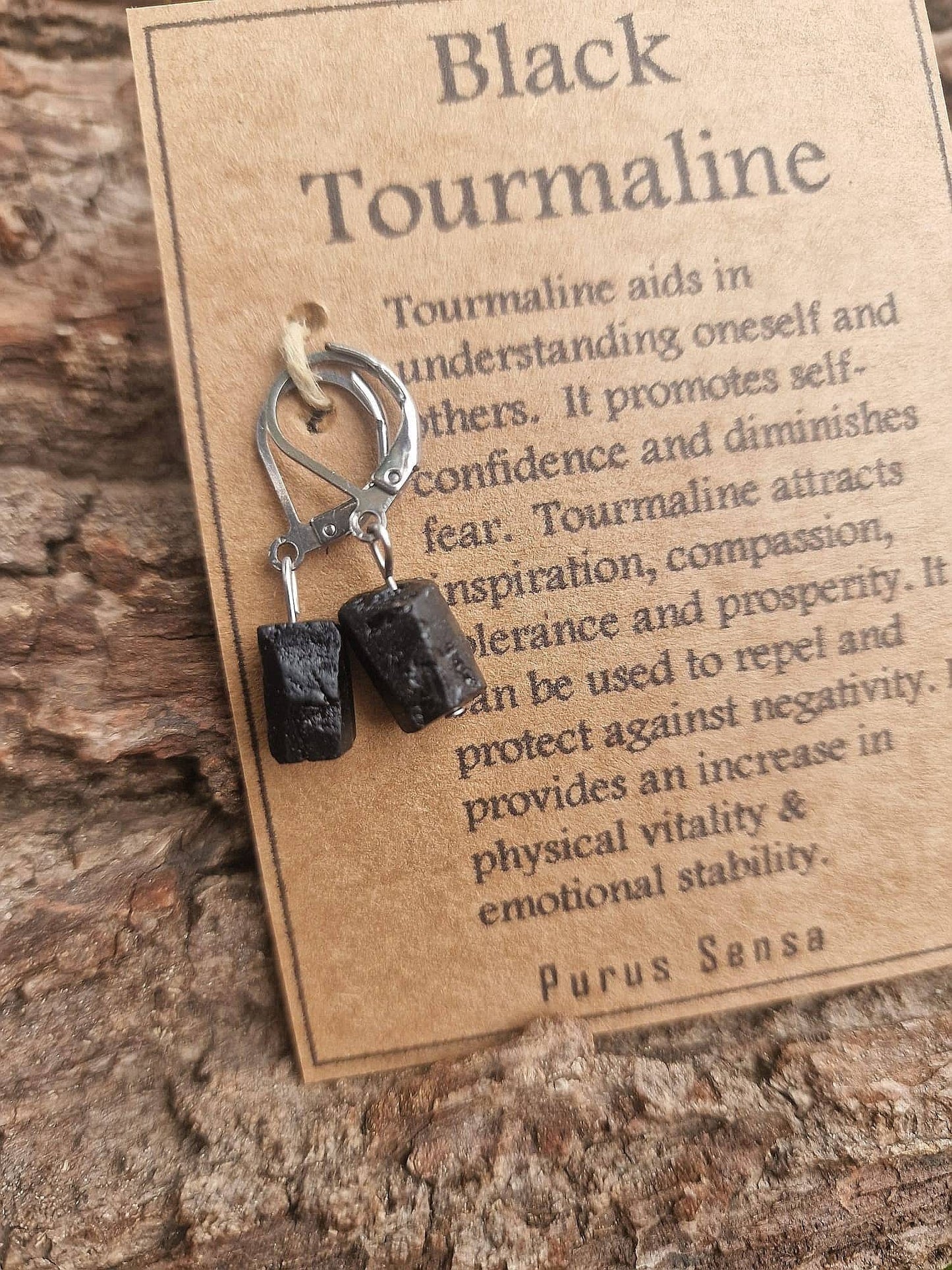 Natural Black Tourmaline huggie hoops earrings