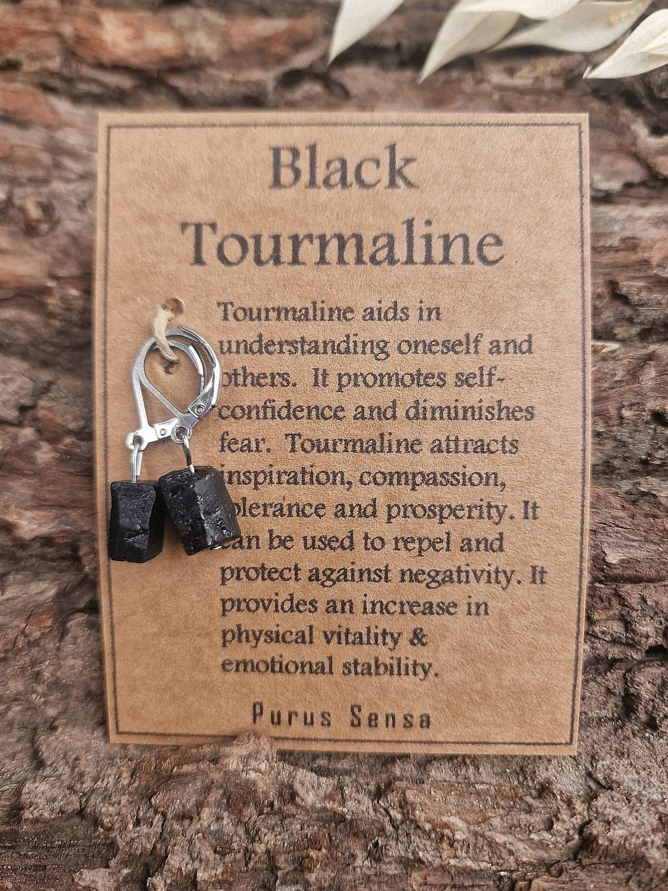 Natural Black Tourmaline huggie hoops earrings