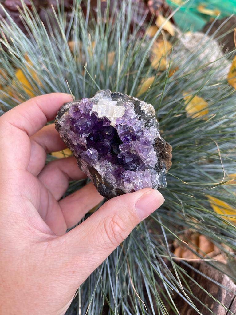 Beautiful Brazilian Amethyst geode with calcite. AAA grade