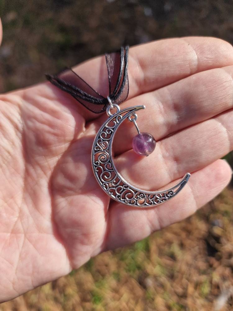 Amethyst moon cord necklace