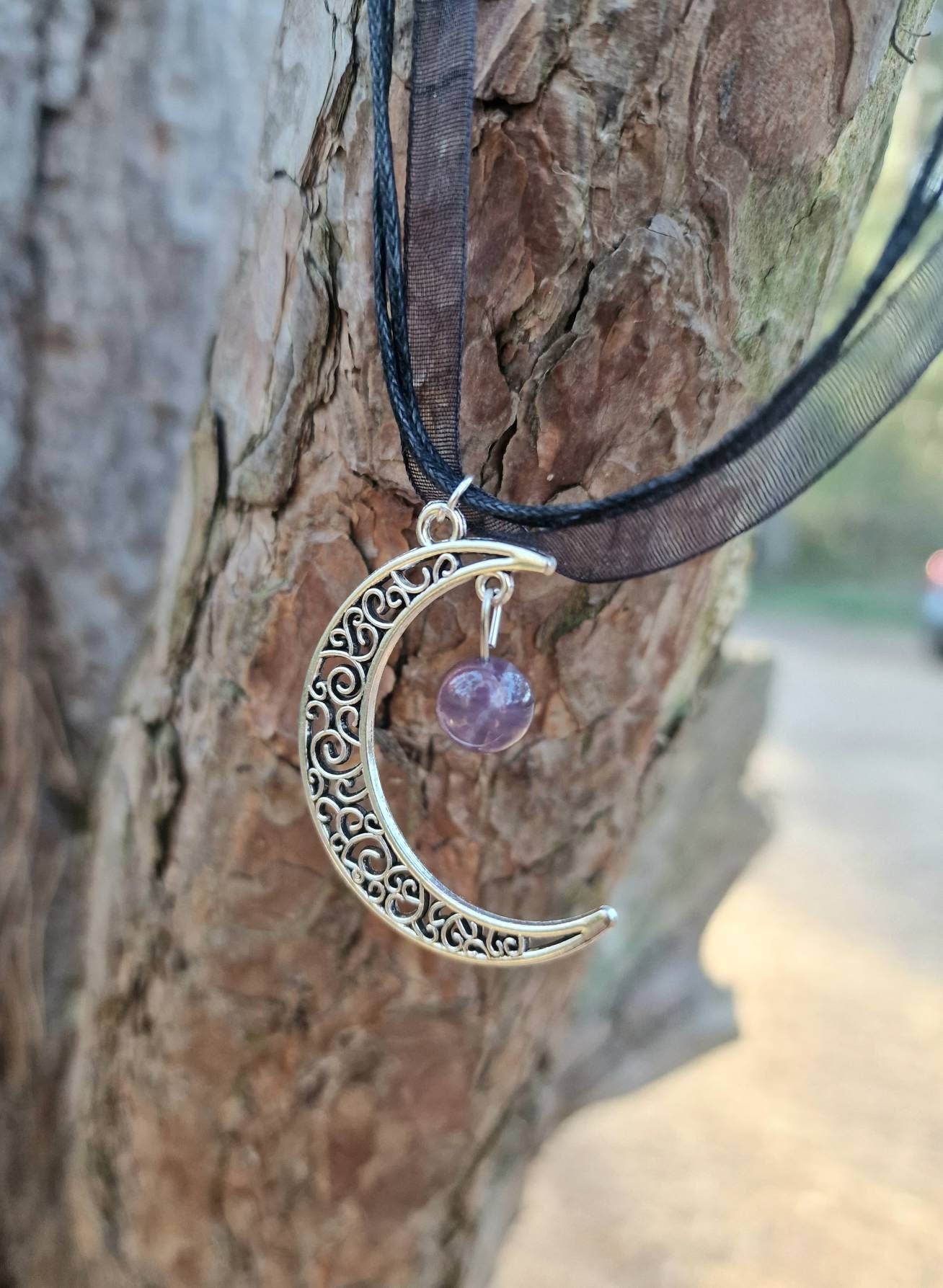 Amethyst moon cord necklace