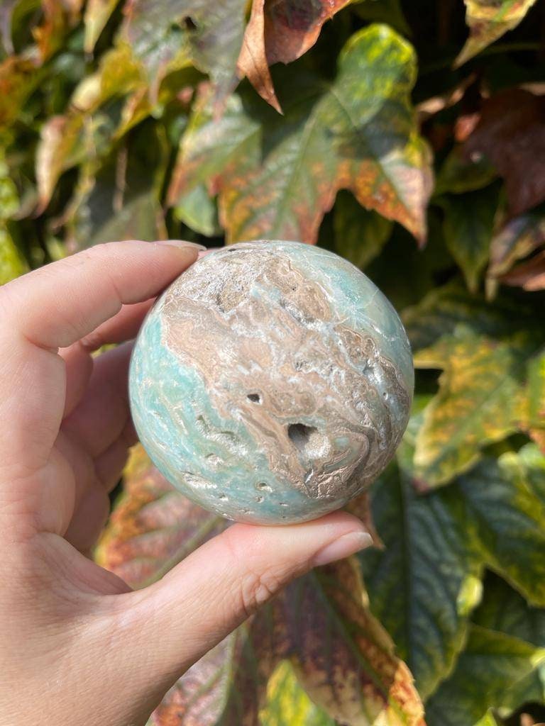 Beautiful large blue aragonite sphere from Indonesia 400g