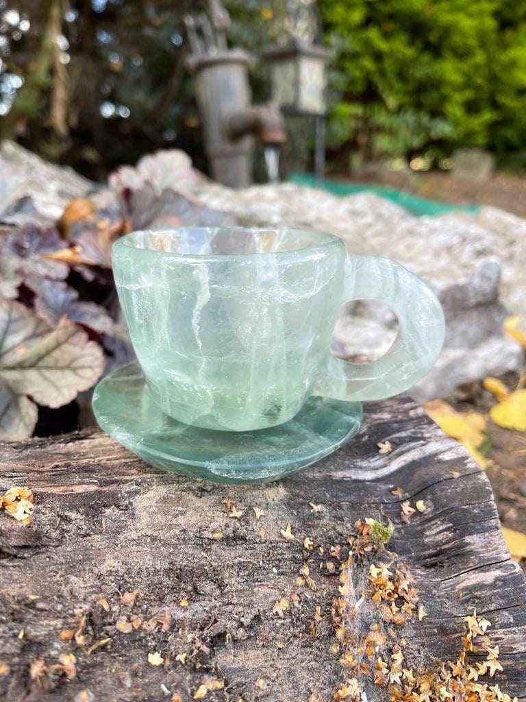 Premium quality Green fluorite cup and saucer set