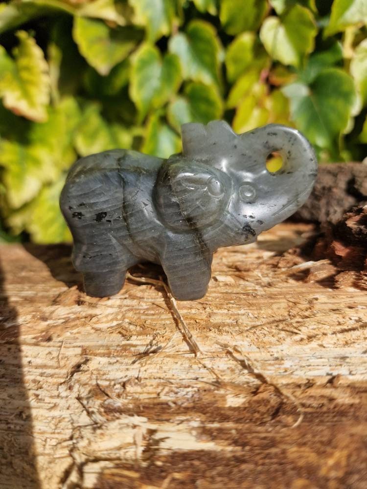 Beautiful flashy labradorite elephant carving